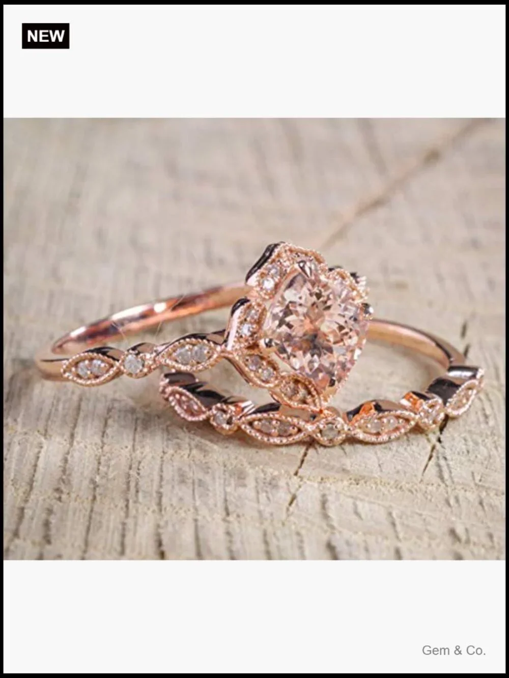 14k Rose Gold Plated Morganite Bridal Ring Engagement Rings Set for Women